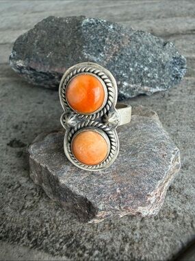 Orange Mojave Turquoise Two Stone Ring